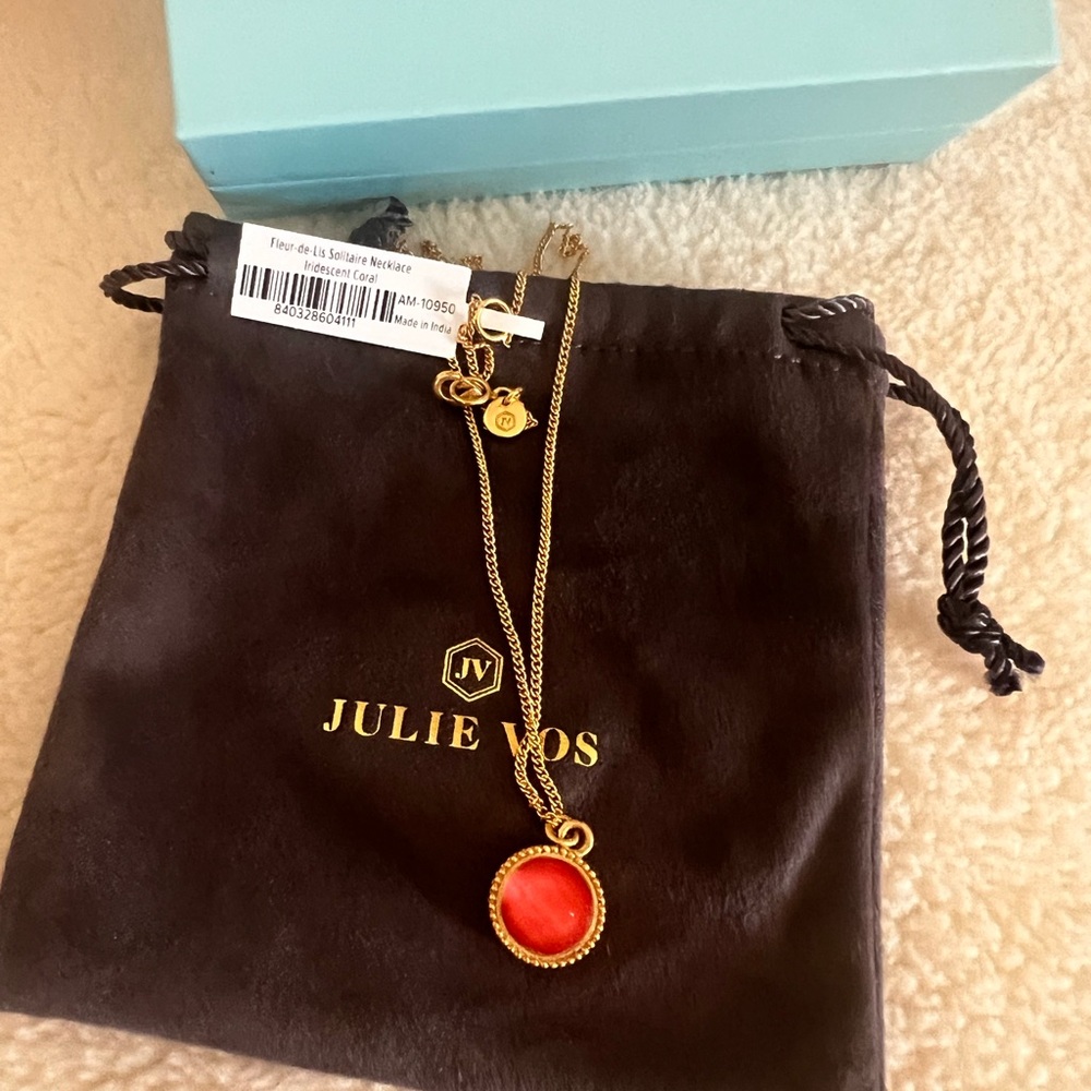 Julie Vos Gold Necklace with Vibrant Red Pendant